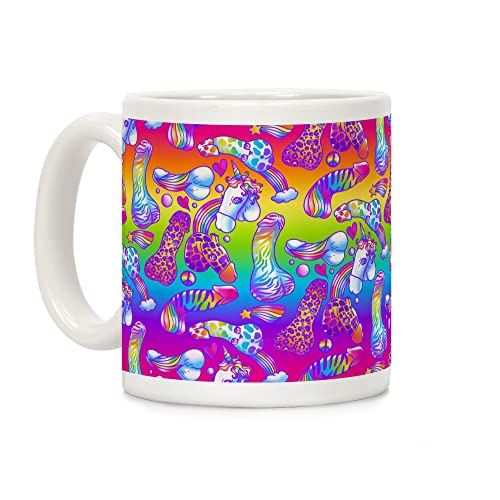 LookHUMAN 90s Neon Rainbow Penis Pattern White 11 Ounce Ceramic Coffee Mug