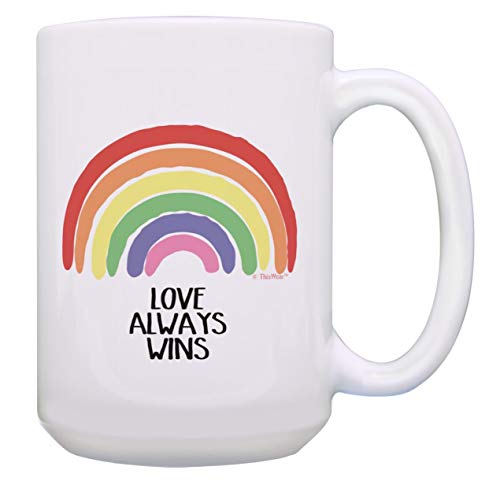 Rainbow Mug Love Always Wins LGBTQA Ally Gifts Gay Pride Gifts Hope 15oz Coffee Mug Tea Cup White