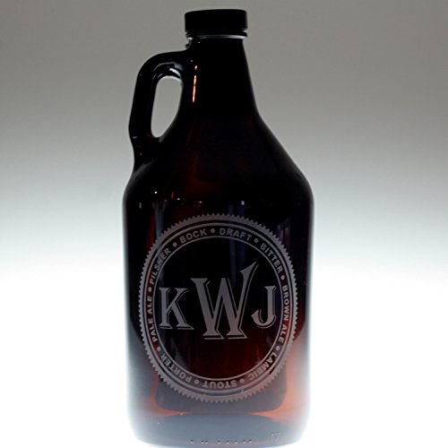 Custom Etched Growler with Beer Names Monogram