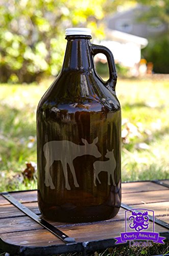Mama and Baby Deer Doe and Fawn Etched Glassware Beer Growler Gift