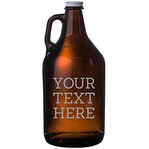 Personalized Etched 64oz Amber Glass Beer Growler Custom Text Your Text Here