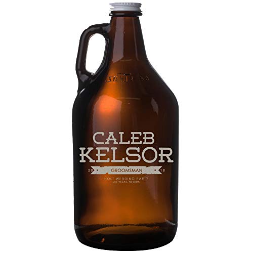 Personalized Etched 64oz Amber Glass Beer Growler Groomsmen Gifts Kelsor