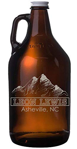 Personalized Etched 64oz Amber Glass Beer Growler Lewis