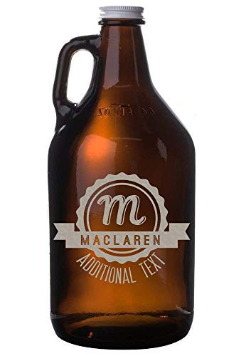 Personalized Etched 64oz Amber Glass Beer Growler Maclaren