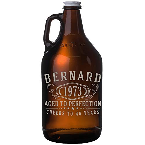 Personalized Etched 64oz Amber Glass Beer Growler for Birthday Gifts Bernard
