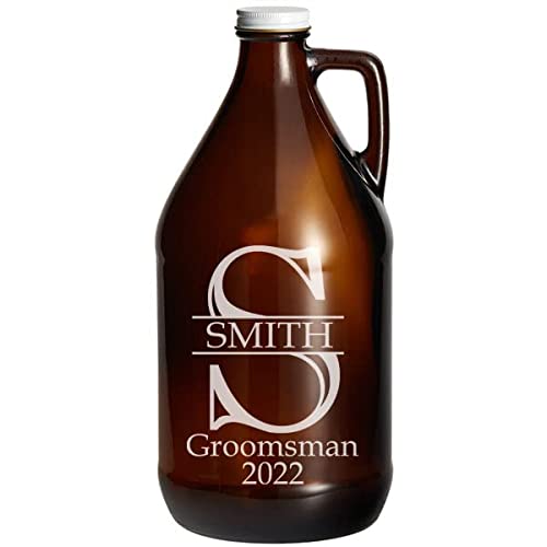 Personalized Etched Beer Growler  Split Font  64oz Amber Glass  Customized Engraved