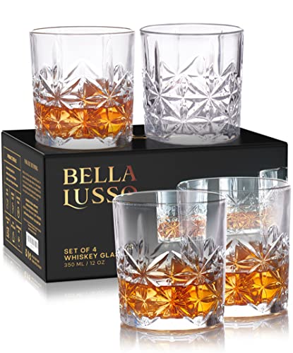 Whiskey Glasses Set of 412 oz  Premium Gift Box for Men  Rock Tumblers for Bourbon Scotch Cognac Brandy Rum Liquor Cocktails  Old Fashioned Clear Glassware  Luxury Alcohol Drinking Barware