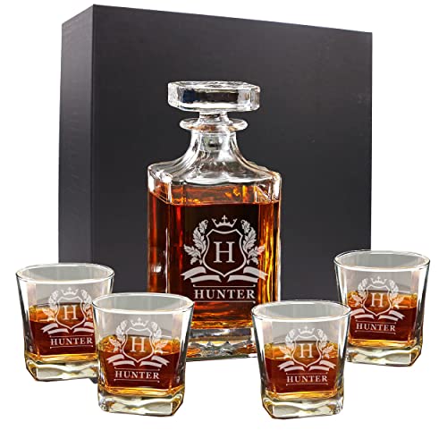 Custom Engraved Groomsmen  Whiskey Decanter Set and 4 Glasses Set  Personalized and Monogrammed with WPS Styles