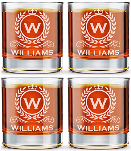 Personalized Custom Whiskey Glass (Set Of 4) Engraved Etched Monogram Rocks Cocktail Glass 1025 oz Old Fashioned Whiskey Gift Glass