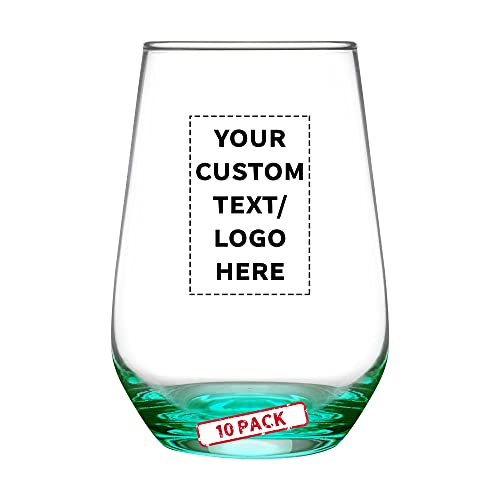 10 Vaso Silicia Stemless Wine Glasses Set 16 oz  Personalized Text Logo  Clear OrbLike Thick base  Green