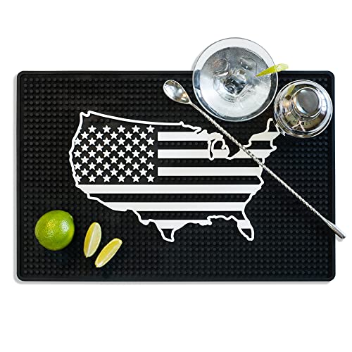 Bar Mat Spill Mat  Bar Decor For Home  Made From Rubber  USA Flag Logo  177 x 118 Small Large  Home Bar Accessories For Home Bar Set  Bar Mats for Countertop Glasses  Cocktail Mat