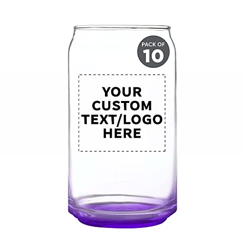 Custom Beer Can Glasses Set of 10 16 oz Pint Sized Promotional Text Logo Soda Can Shape Glassware Purple