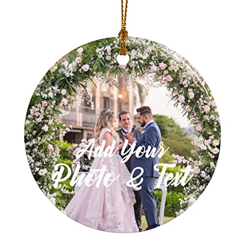 Personalized Photo Christmas Ornaments 2022 Home Decor Xmas Hanging Ceramic Ornament for Christmas Tree Add Picture Text Design Custom Decoration Gift for Couples Family