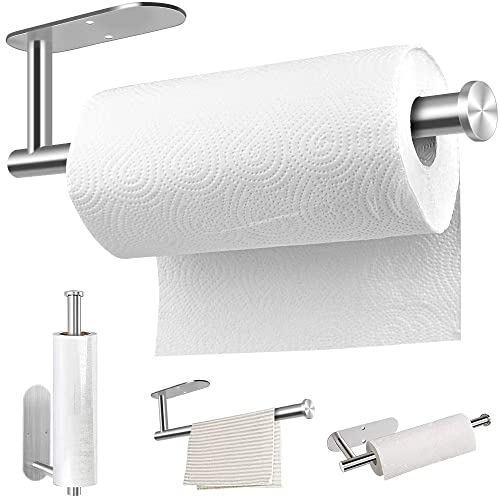 MGahyi Paper Towel Holder Wall Mount Self Adhesive Or Drilling Under Cabinet Kitchen 132 inch Stainless Steel Paper Towel Roll Rack Towel Roll Hanger for Bathroom(RectangleSilver)