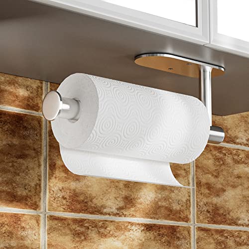 WEKIS Stainless Steel Paper Towel Holder Under Cabinet Premium Towel Holder Rack for Kitchen Bathroom Self Adhesive or Wall Mounted Sturdy Rustproof Paper Towel Holder