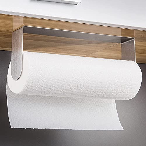 YIGII Paper Towel Holder Under Cabinet  Self Adhesive Paper Towel Rack Wall Mount for Kitchen SUS304 Stainless Steel Brushed