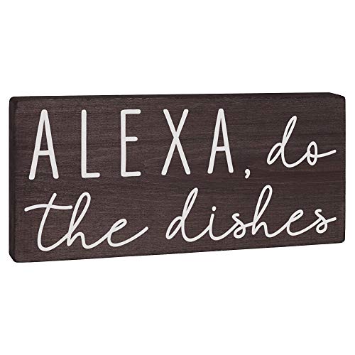 Alexa Do the Dishes Sign  Kitchen Decor  Funny Modern Farmhouse Home Wall Art or Black and White Counter Decoration 55x12 Rustic Wood Decorative Shelf Accent or Wooden Countertop Plaque