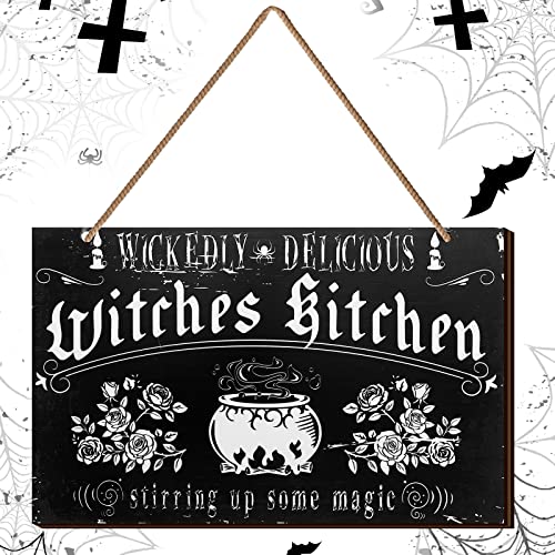 Halloween Witch Kitchen Decor Wooden Sign Witch Magic Sign Halloween Vintage Wooden Kitchen Decor Rustic Hanging Plaque Halloween Party Decorations for Haunted House Kitchen