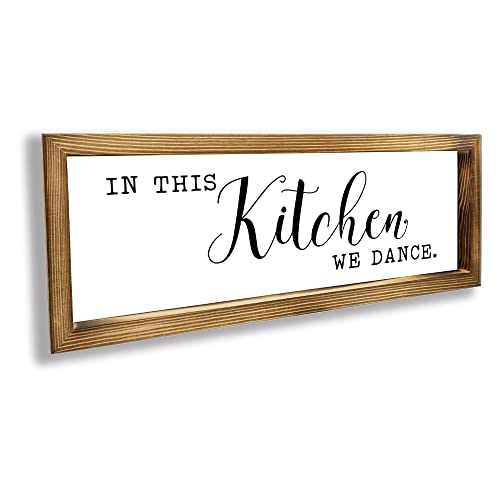 Maoerzai In This Kitchen We Dance SignFunny Farmhouse Kitchen Sign Wall DecorRustic Wall Art Kitchen Sign Home Decor Dining RoomPantry Coffee Wall Decorations (16 X 6 inch White Kitchen01)