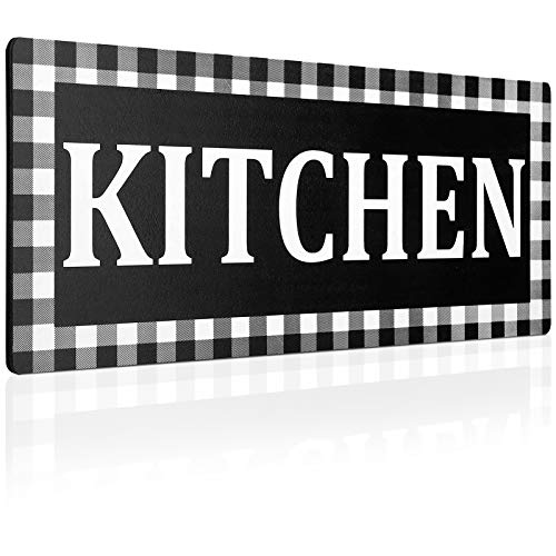 Wooden Kitchen Sign Wall Decor 138 x 51 Inches Rustic Buffalo Plaid Wall Sign Black and White Vintage Farmhouse Kitchen Decor for Home Kitchen Dining Room Restaurant Coffee Shop (Black)