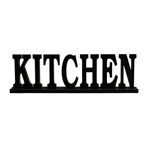 YK Decor Rustic Wood Kitchen Sign Freestanding Wood Word Kitchen Decor Sign Decorative Cutout Letter for Shelf Decor