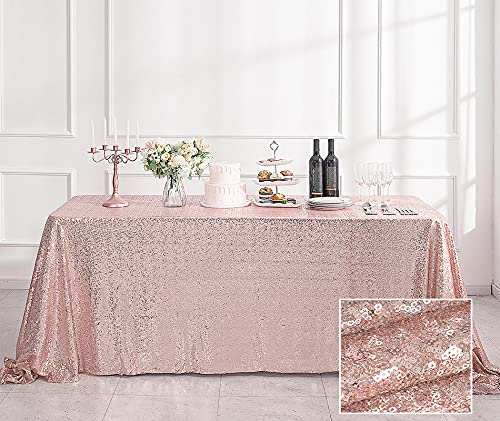 50x80 Rose Gold Sequin Tablecloth Rectangular Glitter Rose Gold Table Cloths for Birthday Wedding Bridal Baby Shower Party Decorations