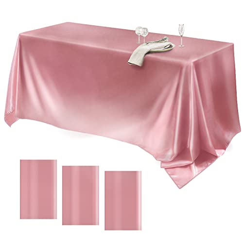 Liengoron Satin Tablecloth 3Packs 102 x 58 Satin Rose Gold Tablecloths Rectangle Table Cloths Bright Silk Smooth Fabric Tablecloths for 6 Foot Rectangle Tables Party Events Wedding Banquet Table Decor