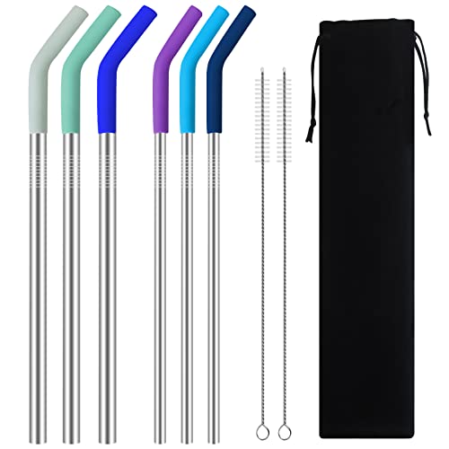 6 Pack Reusable StrawsMetal Straws with Silicone TipLong Stainless Steel Straws Drinking Straws for TumblersYetiCoffeeSmoothies 3 Large and 3 Small Straws with Cleaning Brush