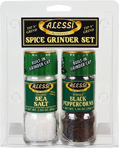 Alessi Spice Grinder Set Tip n Grind Fresh Coarse Sea Salt  Whole Black Peppercorns (Regular)