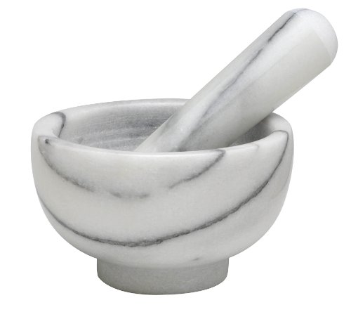 HIC Mortar and Pestle Spice Herb Grinder Pill Crusher Set Solid Carrara Marble 4Inch x 25Inch