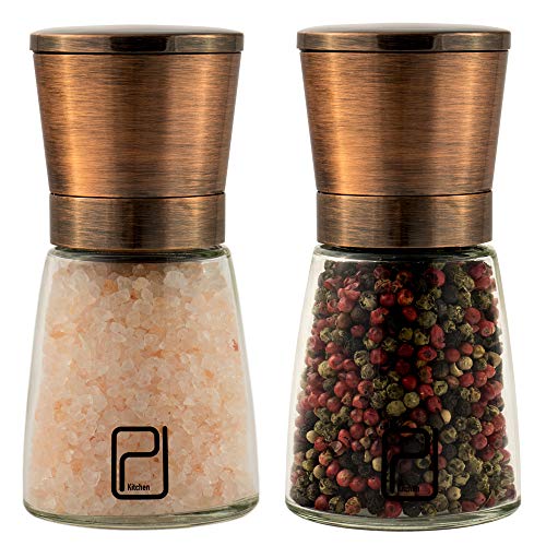 Premium Salt and Pepper Grinder Set  Best Copper Stainless Steel Mill for Home Chef Magnetic Lids Smooth Ceramic Spice Grinders with Easy Adjustable Coarseness Top Salt and Pepper Shakers  6 Oz