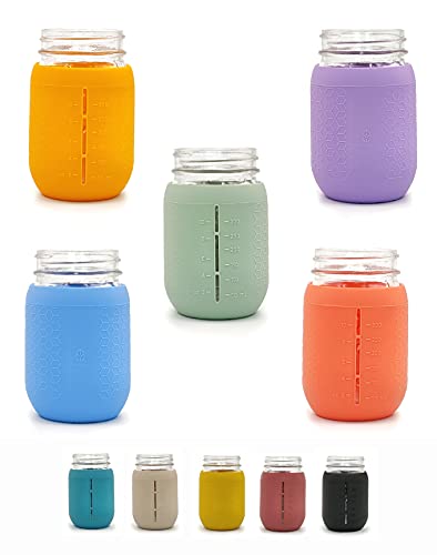 minliving Silicone Mason Jar Sleeves Cup Holder 5 Pack Value Combo Antislip protection  Fits 16oz REGULAR mouth Jelly Canning Ball and Kerr Jars (5 Spring Summer)