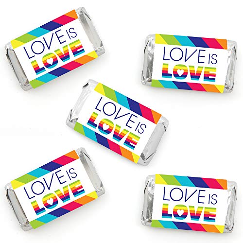 Big Dot of Happiness Love is Love  Gay Pride  Mini Candy Bar Wrapper Stickers  LGBTQ Rainbow Party Small Favors  40 Count