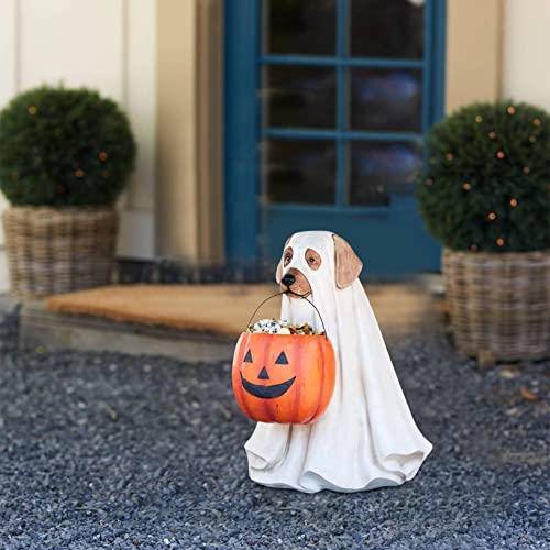 Ghost Dog Candy Bowl Holder Halloween Dog Candy Bowl Outdoor Halloween Candy Bowl Halloween Dog Candy Holder Halloween Decorations Pumpkin Snack Bowl Stand Puppy Pumpkin Candy Dish (White)