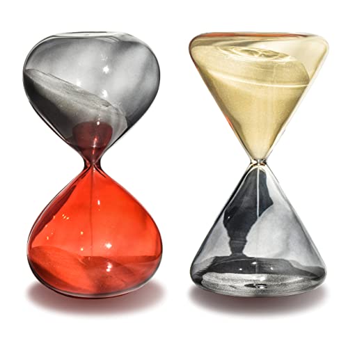 Hourglass Sand Timer Hour Glasses with Sand 15 Minutes  30 Minute Hourglass Sand Clock Set of 2Hour Glasses Decorative Sand Watch for YogaStudy Timer Large Desk Timer GameCookingOfficeKitchen
