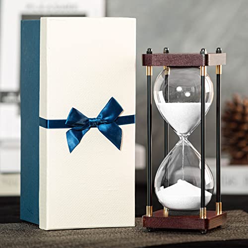 Large Hourglass Timer 60 Minute Decorative Wooden Sand Timer with Gift Box 1 Hour White Sand Clock