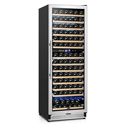 24 Inch Wine Fridge Dual Zone 154 Bottle Wine Cooler Refrigerator With Stainless Steel and Professional Compressor Fast Cooling Low Noise and No Fog Builtin or Freestanding