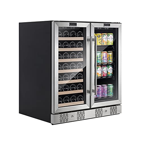 Empava Beverage Refrigerator Cooler 96 Cans and 33 Bottles Freestanding Dual Zone Fridge Cellar for Wine Soda Beer in Stainless Steel 30 Inch