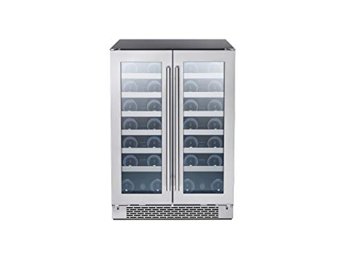 Zephyr Presrv Dual Zone Wine Cooler with Glass French Door 24 Inch 515 cuft Refrigerator for Under Counter Wine Fridge 21 bottles FullSize BuiltIn Wine Cellar