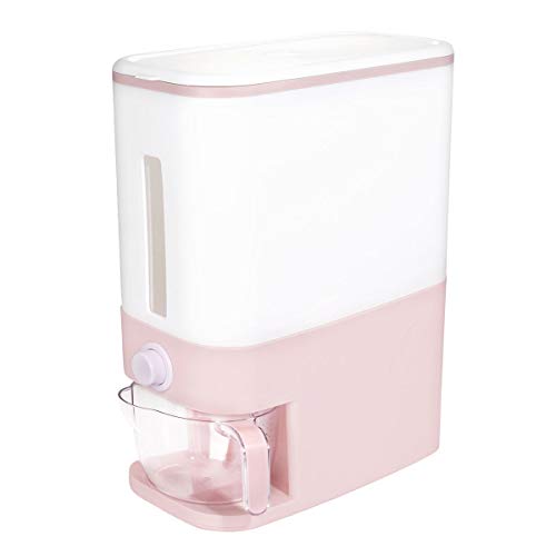 BBG 20 Lbs Pink Rice Dispenser Plastic Food Storage Container Large Rice Storage Container with Lid Moisture Proof Household Cereal Dispenser Bucket Sealed Grain Container Storage for Kitchen