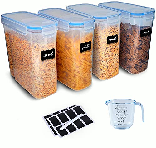 Cereal Container Storage Set of 4  Airtight Food Storage Containers 4LPlastic Sealed Grain Container  Cereal Dispenser  Kitchen Pantry Organization and Storage