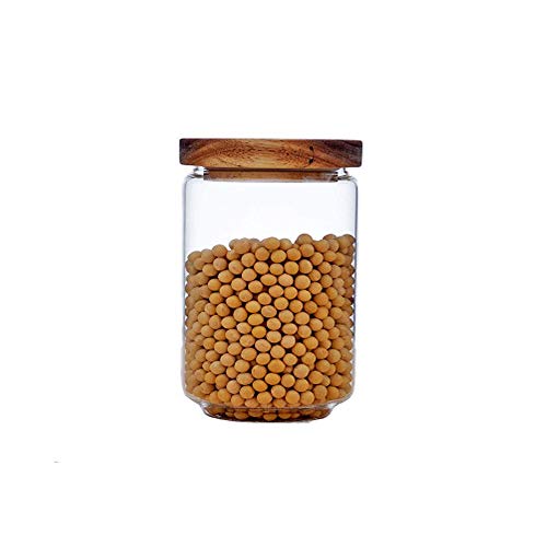 Keledz Glass Storage Jar with Wood Lids Airtight Sealed Clear Borosilicate Glass Canister Kitchen Food Storage Containers for Coffee Beans Loose Tea Nuts Sugar Candy Spice 450ml 16 oz (750ml 26 oz)