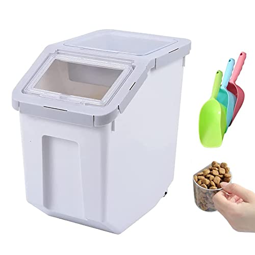 YXQ Dog Food Storage Container Airtight Box Gray 10kg large Bulk Dry Food Grain Storage Barrels Sealed BucketPets Food Bin with Seal Locking Lid WheelsMeasuring Cup1pcs Scoops(Random Color)…