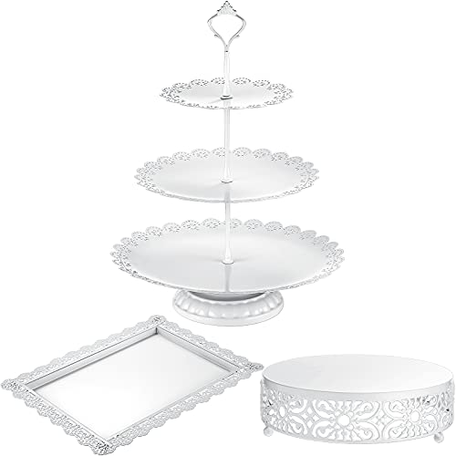 3 Pieces Cake Stand Set Metal Cupcake Holder Cupcake Stand Holder Dessert Display Plate Decor for Baby Shower Wedding Tea Party Birthday Parties Celebration White