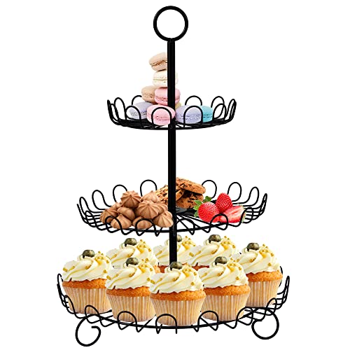 3Tier Cupcake StandLuxury Metal Round Cupcake Holder Cookies Dessert Display Stands for Weddings Birthday Baby Showers Anniversary PartiesBlack Round