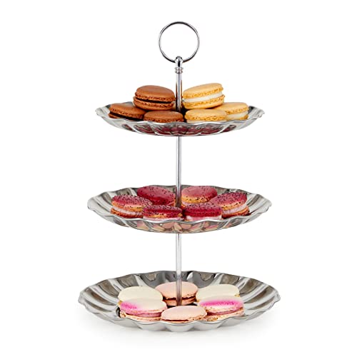 3 Tier Dessert Stand Silver Metal Serving Tray to Display Cupcakes Pastries Finger Food (13 Inches)