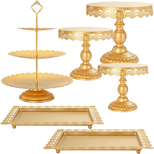 ALEDO Wedding Gold Cake Stand 6 Pcs Metal AntiqueInspired Cake Stands for Dessert Table Display Set with Cake Pop Stand Cupcake Tower Treats Candy Station for Baby Shower Birthday Party Decor