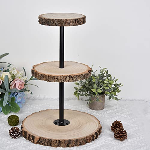 Efavormart 19 Tall  3 Tier Rustic Cupcake Stand Natural Wooden Cake Stand Dessert Display with Metal Pole