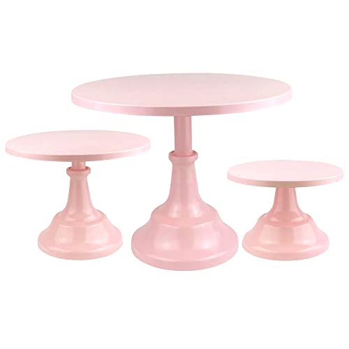 KERYNICE 3 Pcs Pink Cake Stands Set Round Metal Cupcake Display Stand Serving Platter for Dessert Table Weedings Celebration Birthday Baby Showers Anniversary Parties