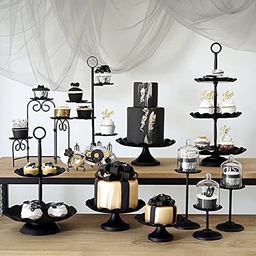 Loyaltaling Cake Stands 16PCS Cake Stand Set Metal Fruits Holder Cupcake Stands Tray Girl Birthday Party Baby Shower Wedding Supplier Dessert Table Mount Home Display Plate Table Decoration (Black)